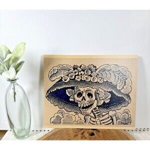 Woodsnap La Calavera Catrina Day of the Dead Wood Print Wall Art 8x10 Sign